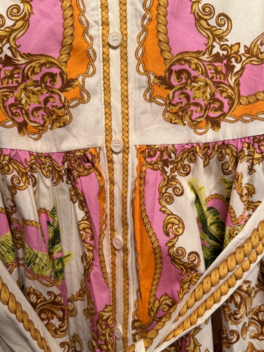 Flying Tomato Pink, Orange & Cream Printed mini Shirt Dress baroque scarf print - Picture 8 of 9